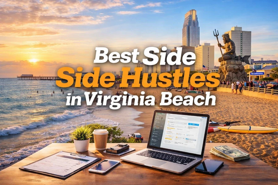 Virginia Beach Oceanfront boardwalk at sunrise, illustrating the best side hustles in Virginia Beach